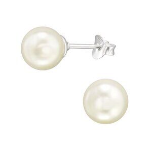 Sterling Silver White Pearl Stud Earring 8mm